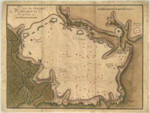 Historic Map showing the Portsmouth Virginia fortifications of 1781