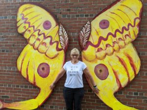 Portsmouth Public Art Wings woman in from of Madagascan Moon Moth