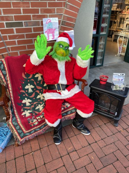 Grinch character in santa costume