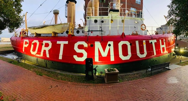 Red and White Lightship Portsmouth, incased in Concrete. Located on London and Water St in Portsmouth Virginia