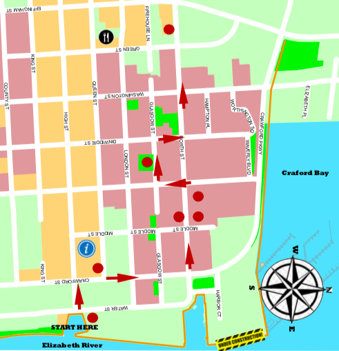Map of Olde Towne showing stops on the Underground Railroad tour