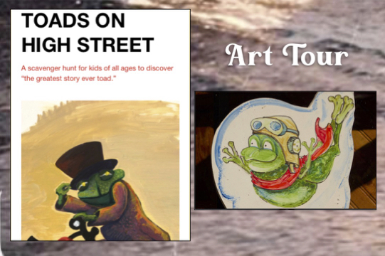 Cover of Toads brochure featuring toad with top hat plot second photo with free-falling toad