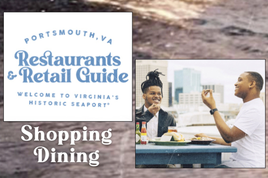 Restaurants and Retail Guide Brochure heading with guys eating oysters on the waterfront