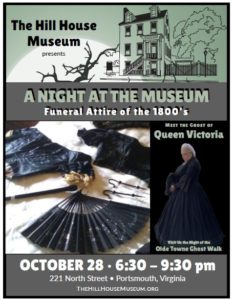 Ghostly House and Women in victoria era clothing on a flyer for Holloween